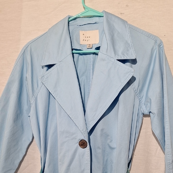 Blue Trench Coat, 100% Cotton, With Belt, a new day, Sz 2, NWOT - Picture 3 of 14